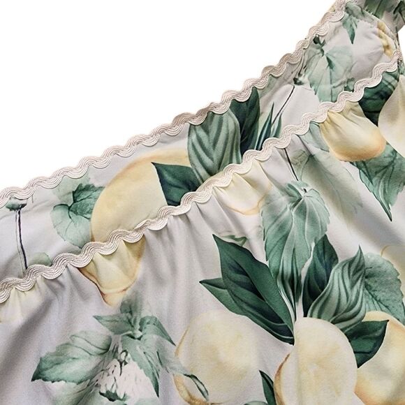 Maxi Dress Sz L Green Yellow Lemons One Shoulder Tiered Rick Rack Trim Summer - Picture 7 of 10